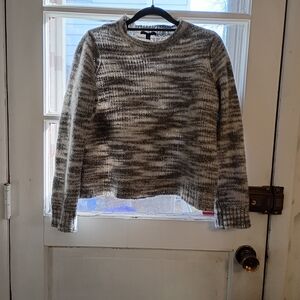 Eileen Fisher Sweater Women's L Gray White Italian Yarn Crew Neck Long Sleeves